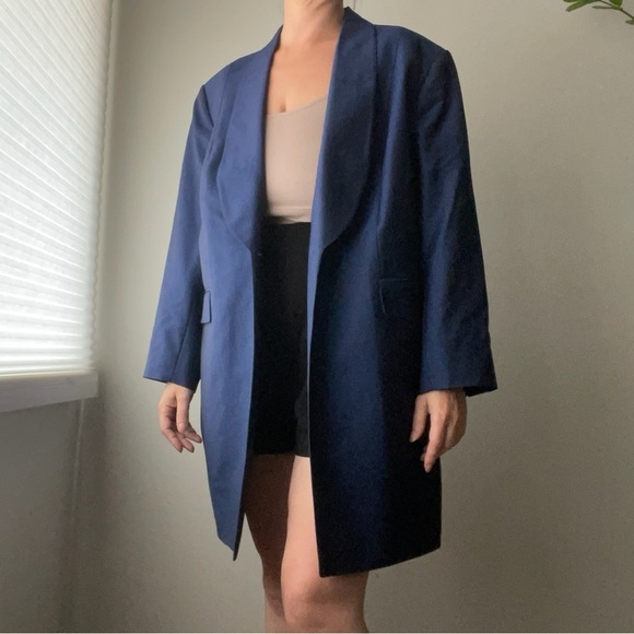 Luxury Italian Longline Sports Coat Blazer Suit Jacket Long Blue Unisex - Picture 14 of 15